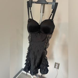 Y2K Victoria’s Secret Lingerie Dress black silk and mesh with with flower NWT